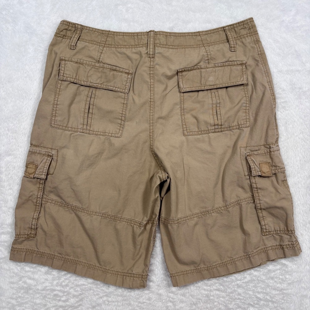 Y2K OP Cargo Shorts Mens 34 Sand Khaki Ripstop Cotton Multi Pocket Street Surf - Picture 3 of 14